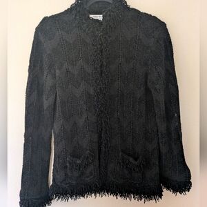 Vintage Y2K Nine West Black Velour Cardigan sz M Fringe Grunge Whimsigoth Punk